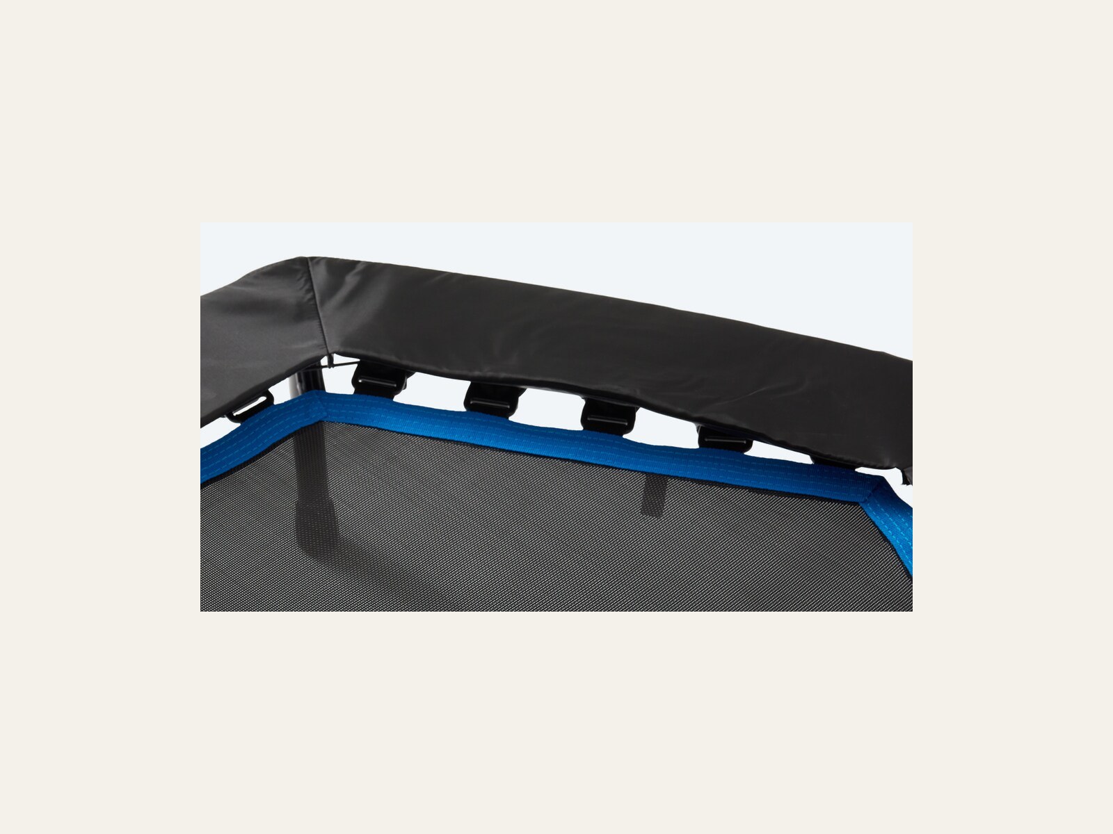 Fitness trampoline bungee and padded edge detail