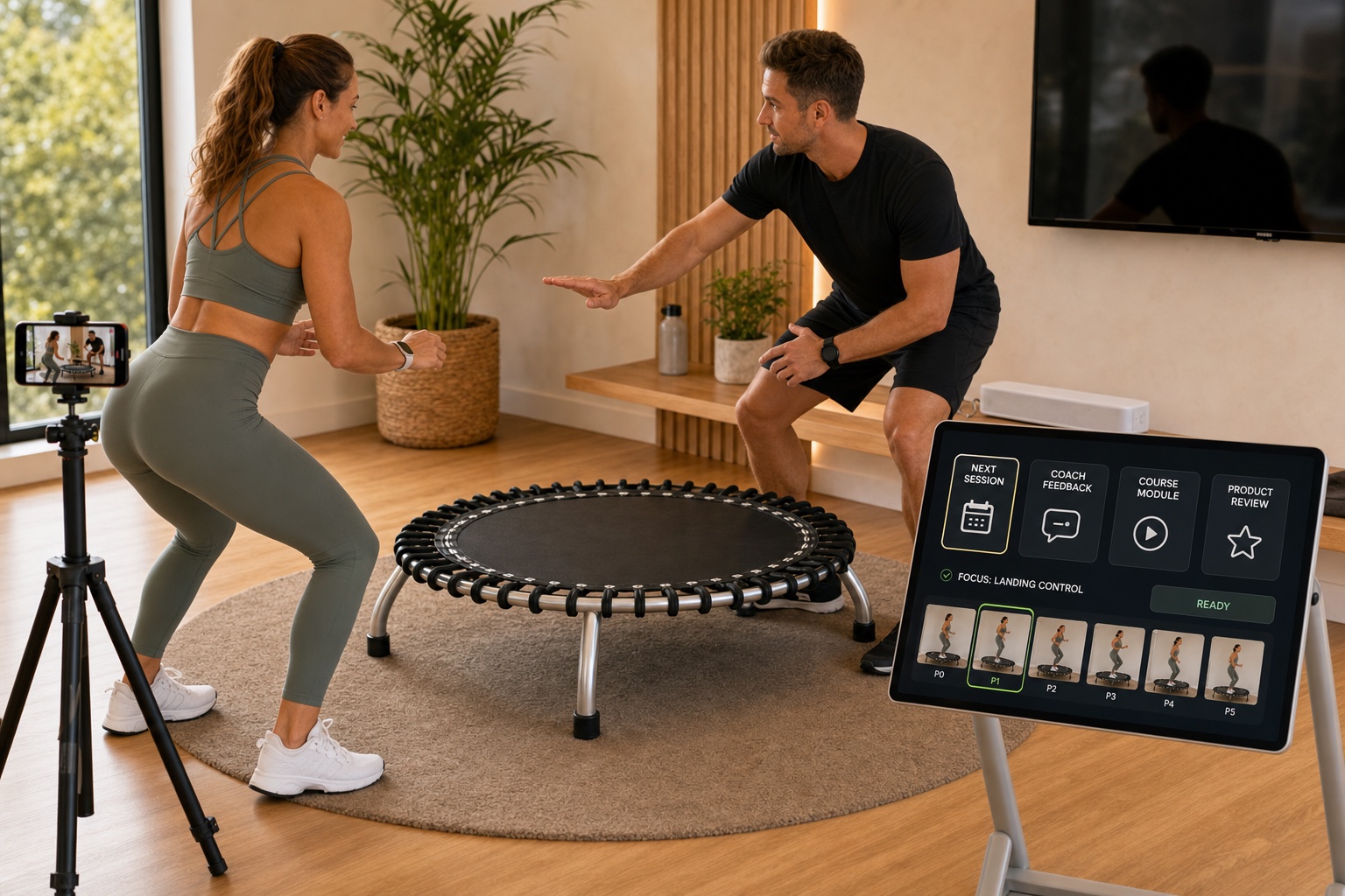 Coach feedback and next training action with a compact rebounder